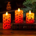 thumbnail image 2 of 3 Pcs Halloween Orange Flameless Candles Battery Operated Wax Candles Graffiti Pattern Electronic Battery Light Flickering Flame, 2 of 5