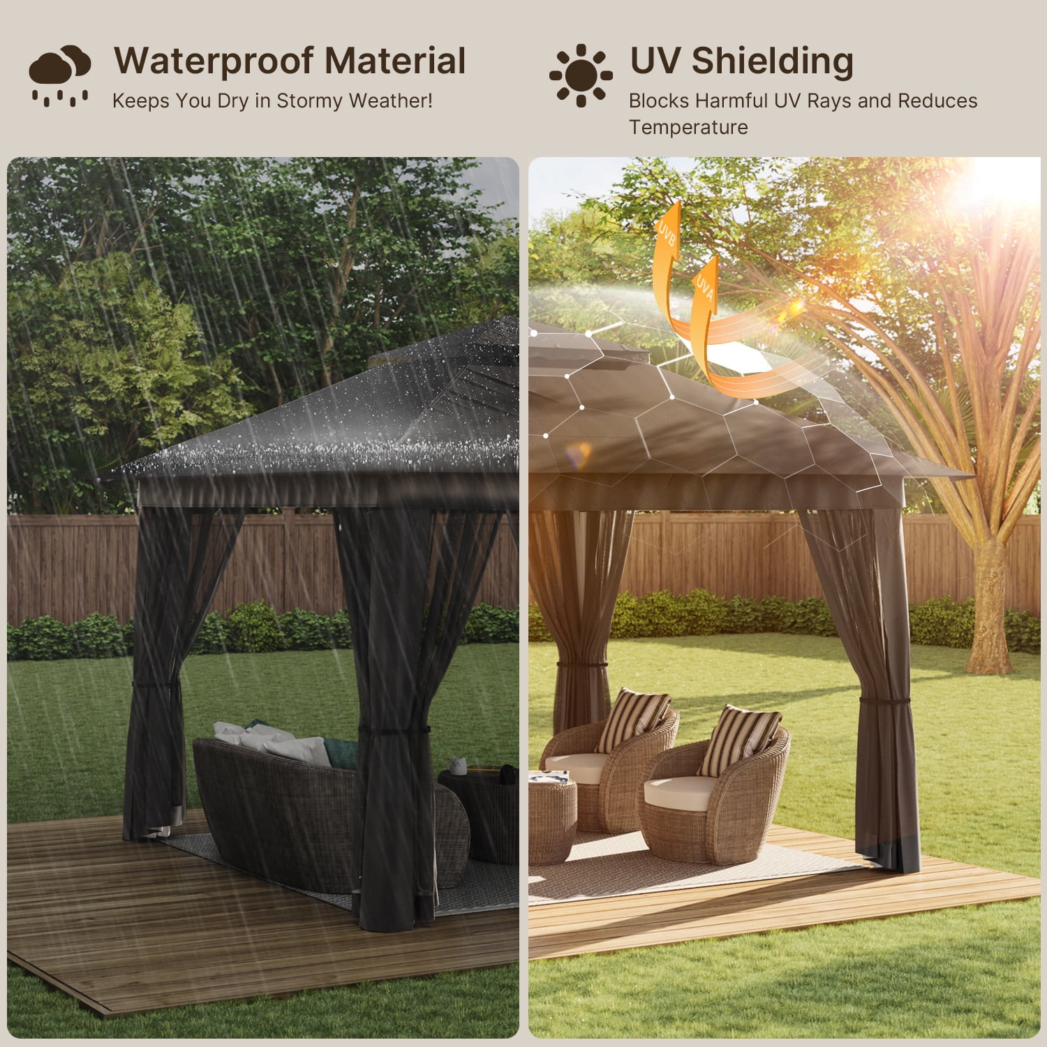 Patio Furniture Set - Includes 7 PCS Wicker Sectional sofa & 11x11 Pop Up Gazebo, 121 Square feet of Shade for Poolside, Garden, Party, Gray