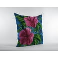 thumbnail image 3 of Hawaiian Flowers Suede Blown and Closed Pillow Hot Pink on Blue 20" x 20", 3 of 5