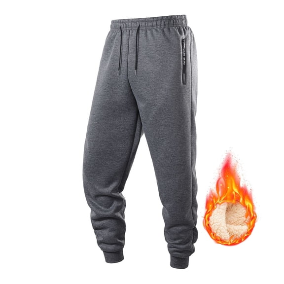 Mens Sherpa Fleece Lined Sweatpants Heavyweight Warm Joggers, Athletic Running Casual Pants with Zipper Pockets