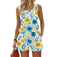 thumbnail image 2 of Iaqnaocc Two Piece Sets for Women Casual Short Sets for Women Vintage Floral Print Square Neck Tank Top and Shorts Summer Outfits Travel Outfits for Women Vacation Outfits for Women Dark Blue 3XL, 2 of 5