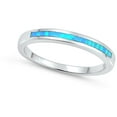 thumbnail image 4 of CHOOSE YOUR COLOR Blue Simulated Opal Wedding Ring .925 Sterling Silver Men's Band CZ Female Size 8, 4 of 4