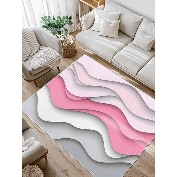 Pink Gray Waves Area Rug for Bedroom 4x6 Ft Abstract Water Ripple Modern Gradient Super Soft fuzzy Throw Rug Non-Slip Fluffy Plush Indoor Floor Carpet for Living Room Nursery Home Decor