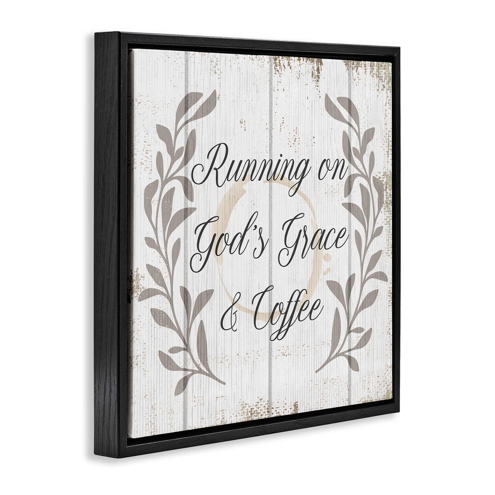 Stupell Industries God's Grace & Coffee Phrase Religious Painting Black Floater Framed Canvas Art Print Wall Art, 18 x 18