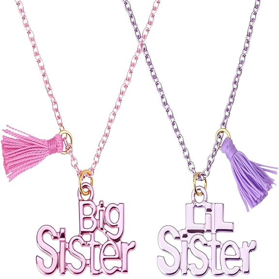 DESIGNICE Big Lil Sister Necklaces for 2 Sisters Birthday Gifts from Sisters Matching Pendant Necklace for Best Friends Gifts for Bestie Big Little Sister Necklace with Tassels