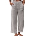 thumbnail image 2 of Oiangi Womens Pants Elastic Waist Button Gauze Pant Straight Leg Boho Pockets Trousers for Summer Vacation Gray XL, 2 of 9