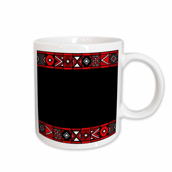 3drose, Red and Black African Pattern - Art of Africa Inspired by Zulu Beadwork Geometric Designs, 11oz Mug
