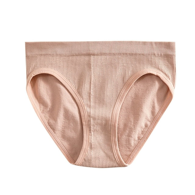 Gibobby Ropa interior para mujer de encaje Braguitas sin costuras transpirables sexis de algodón acanalado de Color sólido de cintura media para mujer(Rosa,G)