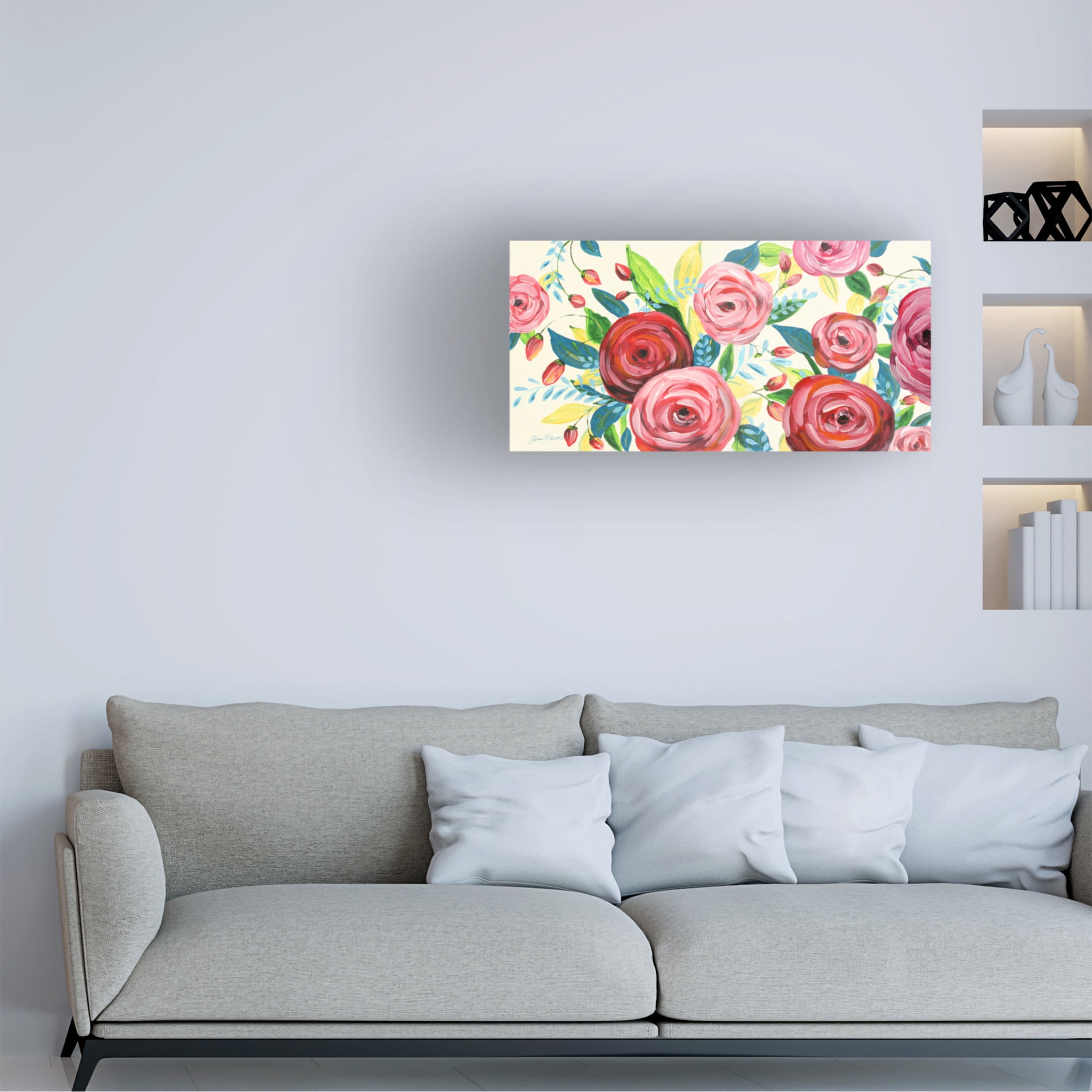 Canvas Wall Art - Jean Plout 'Elegant Rose Garden' Wall Art for Living Room, Bedroom, or Office Décor by Trademark Fine Art - 24 x 12 Inches