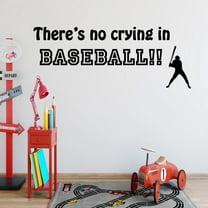 VWAQ There's No Crying in Baseball Sports Wall Decal Saying Matte Black Vinyl Sticker Kids Room Decor (12"H x 30"W)