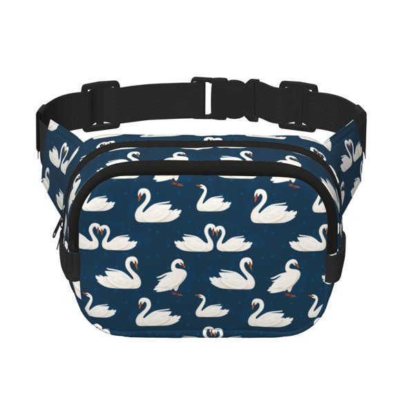 Easygdp White Swam Fanny Packs for Women Men, Belt Bag, Fashion Crossbody Bags, for Workout/Running/Hiking