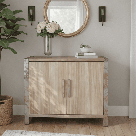 Euroco Coffee Bar Cabinet,Farmhouse Buffet Sideboard with Adjustable Shelf,Wooden Accent Cabinets for Kitchen, Dining Room,Entryway, Natural