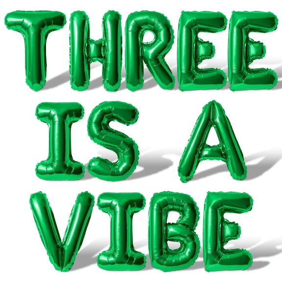 Letter Balloons - THREE IS A VIBE 16" Inch Alphabet Letters Foil Mylar Balloon 3rd Birthday Party Banner (Green)