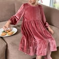 thumbnail image 2 of Zwiiyzr Toddler Girls Fall Velvet Tiered Dress Ruffled Long Sleeve A-Line Vintage Party Crew Neck Elegant Tween Twirly Dresses For 2-11 Years Pink, 2 of 6