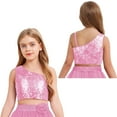 thumbnail image 5 of SiiRoh Kids Girls Sequin Crop Top Off Shoulder Sparkly Pageant Prom Party Tank Tops Dancewear Pink 10, 5 of 6
