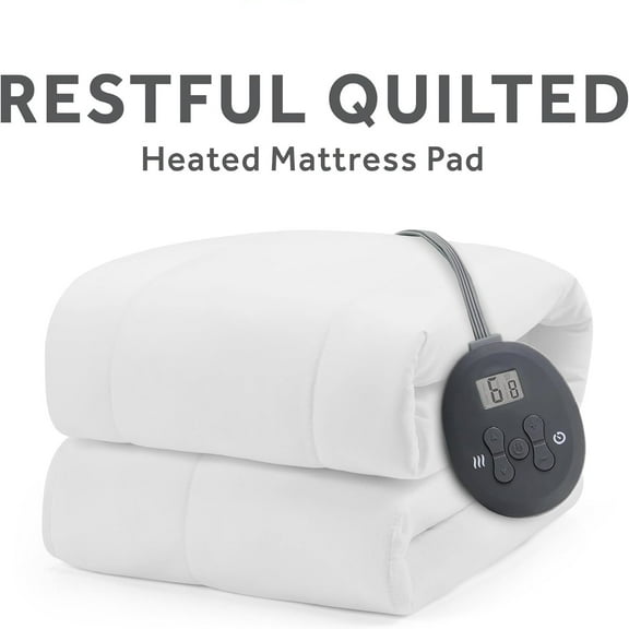Electric Restful Quilted Heated Mattress Pad Twin 75" x 39" 12 Heat Settings 12-Hour Auto Shut-Off Extra-Cozy Fabric Deep Pocket Fit Machine Washable