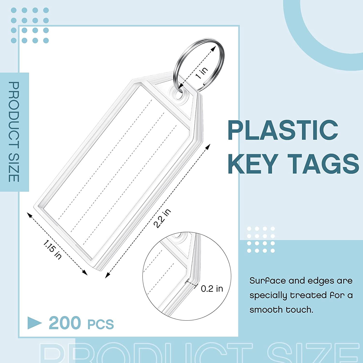 200 Pack Tough Plastic Key Tags White Item Identifiers with Split Ring Label Window Container 2 Inch ID Luggage Tag Key Chain