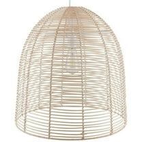 Maklaine Coastal Rattan Woven Fiber Cage Pendant Lamp in Natural Finish