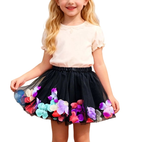 Byoo Little Girls Tulle Tutu Skirt Flowy Butterfly Decor Tulle Solid Cake Skirts for Kids Party Outdoor Daily Clothes for Kids
