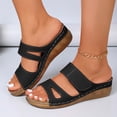 thumbnail image 2 of Dakaela Womens Wedge Sandals Leather Comfortable Dressy Slip on Slides Ladies Orthopedic Open Toe Casual Platform Walking Shoes with Arch Support Size 6-10 Black, 2 of 7