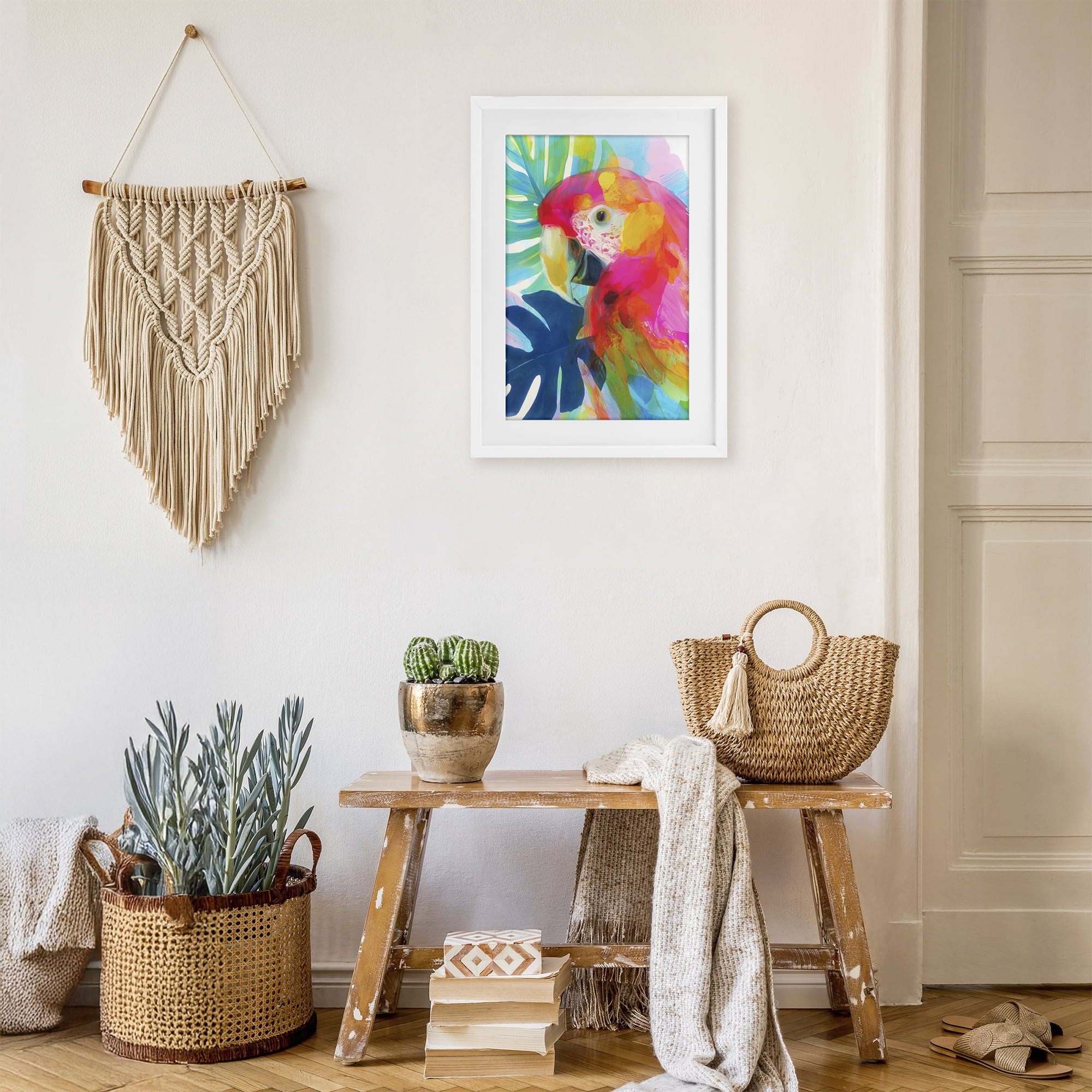 Stupell Industries Scarlet Macaw in Paradise White Framed Print Under Glass, design by Chromatic Storm Studio