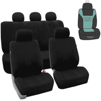 FH Group Striped Polyester Fabric Car Seat Cover, Universal Black Full Set Seat Covers with Air Freshener