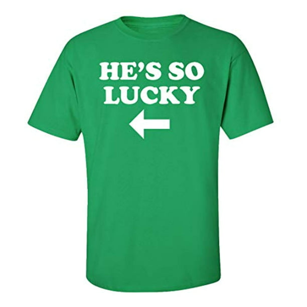 Funny St. Patrick's Day He's So Lucky Adult Short Sleeve T-Shirt-Green-6XL  