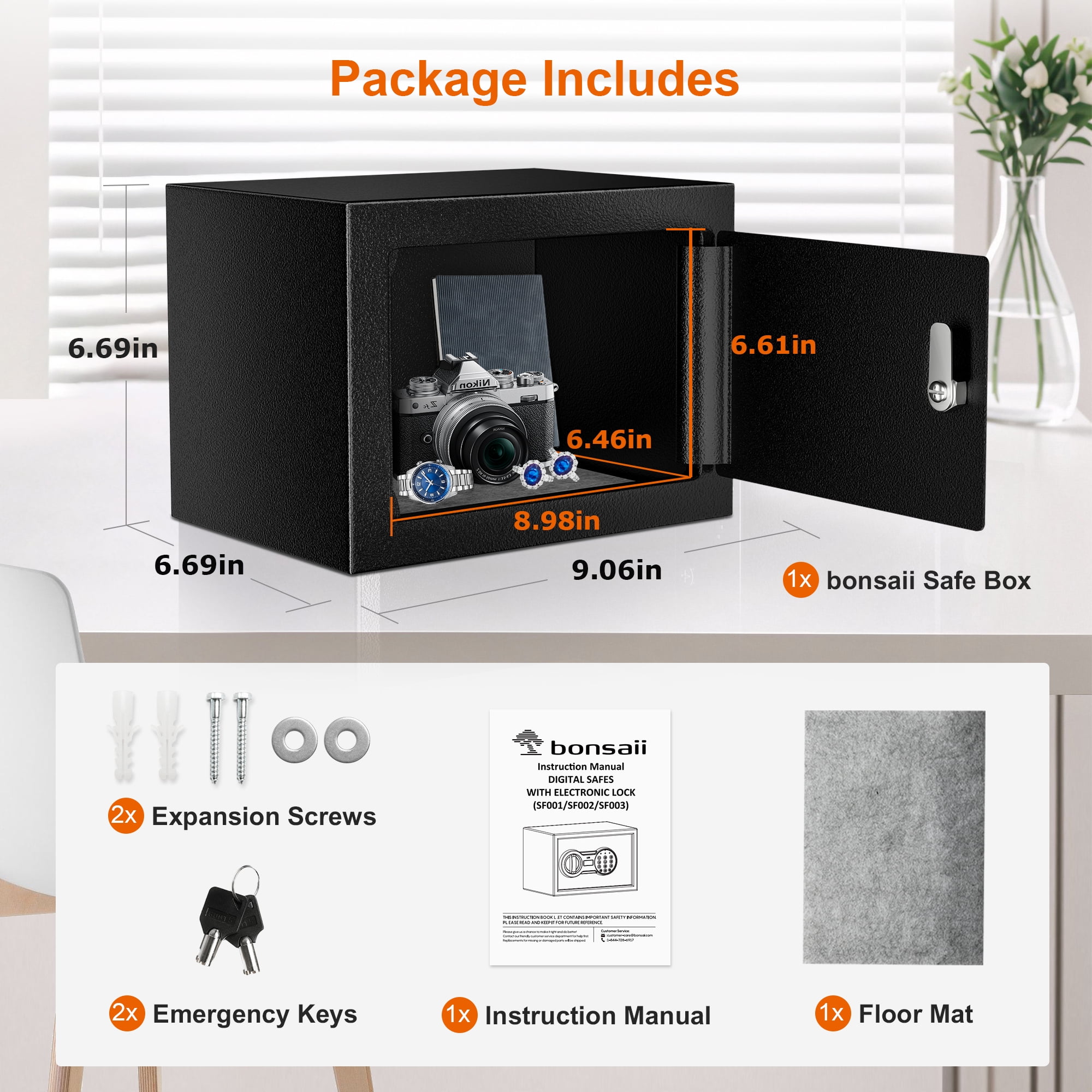 Bonsaii 0.22 Cubic Feet Safe Small Home Money Safe Box with Key Lock