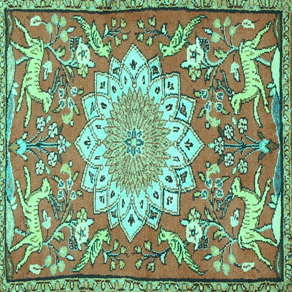 Ahgly Company Machine Washable Indoor Square Animal Turquoise Blue Traditional Area Rugs, 6' Square