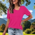 thumbnail image 4 of Yrmaups Loose Fit Short Sleeve T Shirt for Women, Casual Crewneck Top, Soft Stretch Tee for Travel Office Home Daily Wear, Hot Pink M, 4 of 5