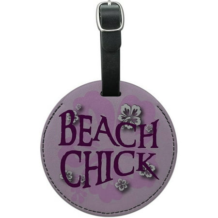 Bleach Leather - Beach Chick Hibiscus Flowers Round Leather Luggage ID Tag Suitcase Carry-On