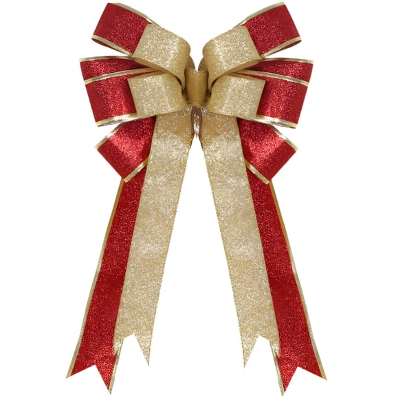 Red and gold Christmas tree bow, large red and gold glitter ribbon bow, 41 cm/16.14 inches tall, holiday decoration, suitable for Christmas trees, parties and birthday decorations, Easter.