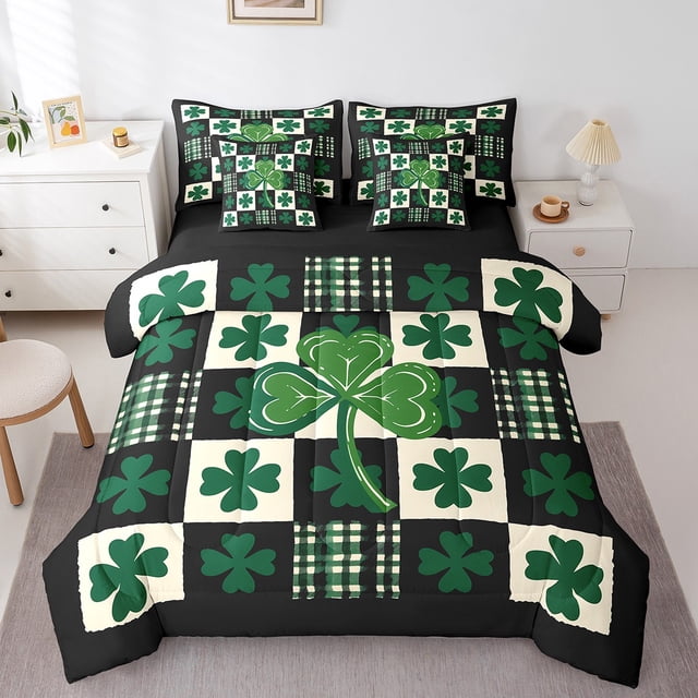 Erosebridal Literie Trèfle Vert Taille Simple, Lit de la Saint-Patrick en Sac Taille Simple, Décor Botanique Chanceux, Réversible