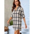 thumbnail image 6 of Women Lapel Plaid Long Sleeve Loose Button Down Shirt Dress White S, 6 of 9