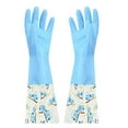 thumbnail image 3 of Xecvkr Winter Fleece Lined Rubber Cleaning Gloves, Long Cuff with Floral Sleeve, Anti-Slip Textured Grip for Dishwashing Kitchen Car Wash, 1 Pair, Size M, 3 of 7