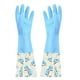 thumbnail image 4 of Guantes de limpieza de goma para lavar platos y uso doméstico | Patrón de flores | Forrado de terciopelo | Puño largo | Empuñadura antideslizante | Resistente al calor | Talla mediana M | 1 par, 4 of 8