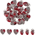 thumbnail image 1 of 24 colgantes de corazón rojo de 2 estilos, de aleación de esmalte, de plata y con forma de corazón de amor., 1 of 7