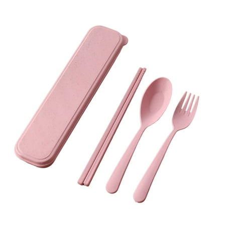 

Oiur 3 Pcs/Set Cutlery Set Smooth Surface Environmentally Friendly Burrs-free Non-slip Food Grade Dining Corrosion Resistant Travel Cutlery Spoon Fork Chopsticks for Outdoor