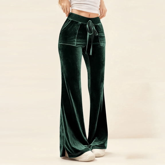 Juslio Women Pants High Waist with Pockets Casual Comfortable Wide-Leg Pants