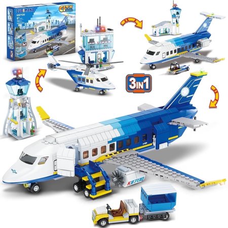 Cubimana City Passenger Airplane Building Set with Airport Terminal Planes Toys Gift for Kids 6+