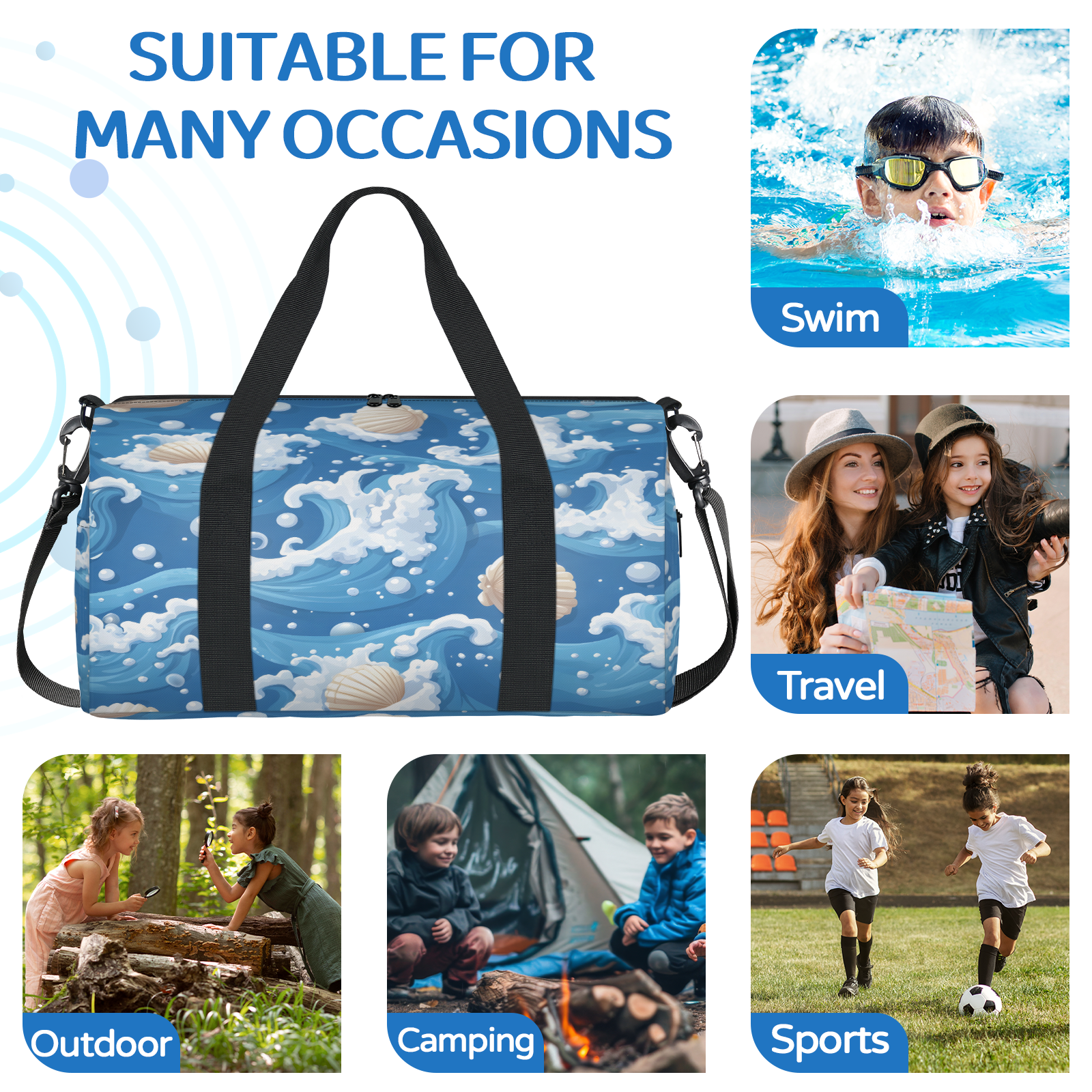 Herdesigns Tropical Seashell Gym Bag for Women, Duffle Bag for Travel Sport, Beach Lightweight Waterproof Carry on Weekender Dance Yoga Workout Bags