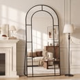 thumbnail image 3 of Antok 71"x 32" Arched Full Length Windowpane Mirror Metal Framed Wall Decor Floor Mirror, Black, 3 of 8