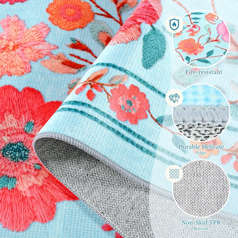 GUUCHA 8'x10'Area Rugs for Living Room Floral Print Rug Floor Carpet for Bedroom,Blue