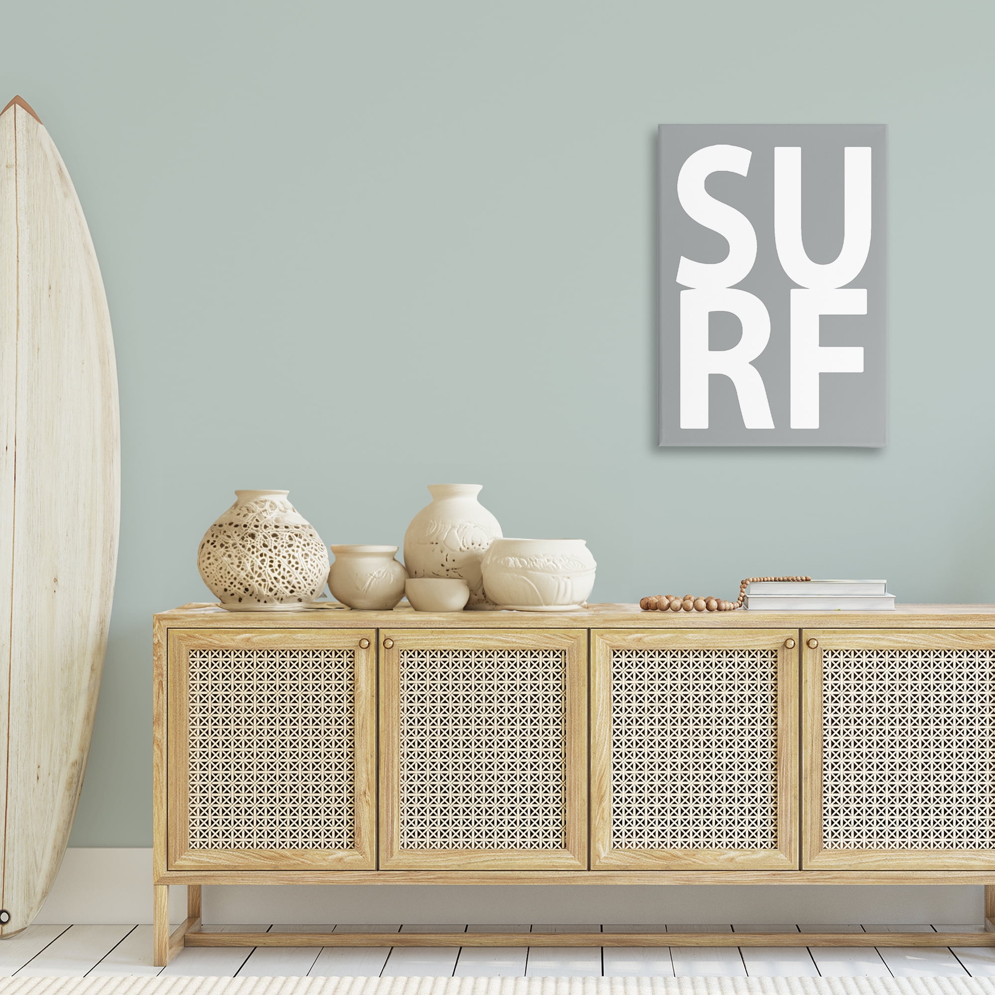 Stupell Industries Surf Word on Grey Typography Painting Gallery Wrapped Canvas Art Print Wall Art, 24 x 36