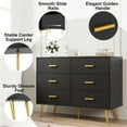 thumbnail image 6 of Modern 6 Drawer Dresser Chest - Black Wood Furniture with Deep Storage Drawers, Gold Handles, Sturdy Metal Legs, Ideal for Bedroom, Living Room, Entryway - Color: Black, 6 of 7