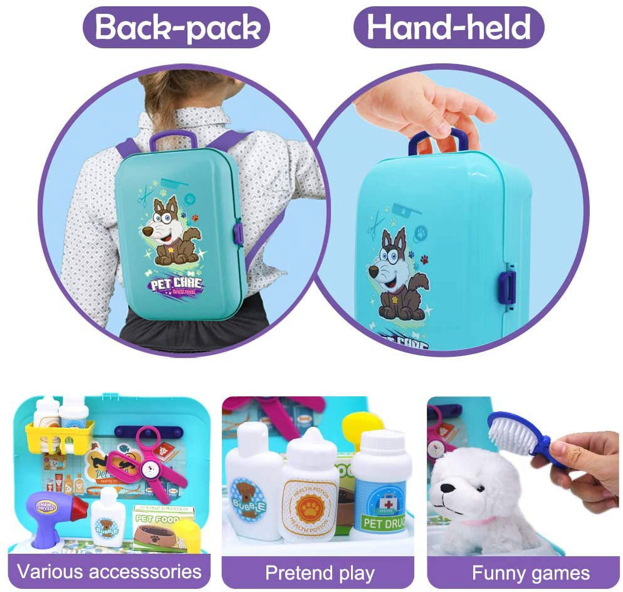 Sotodik Pet Care Play Set Electric Vet Play Set-Walking,Barking,Tail  Wagging Little Plush Dog Grooming Toys with Puppy Carrier Feeding Dog  Educational