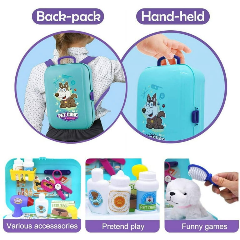  Pet Care Play Set Dog Grooming Kit with Backpack Doctor Set Vet  Kit Educational Toy-Pretend Play for Toddlers Kids Children (16 pcs) : Toys  & Games