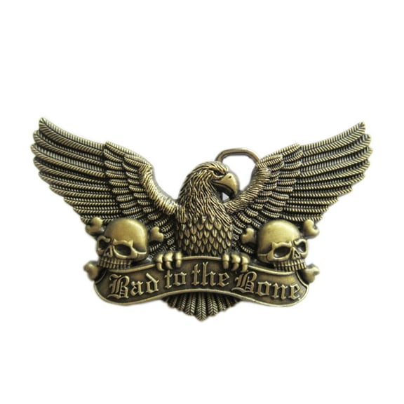 Jean's Friend Antique Bronze Plated Wings Skulls Belt Buckle