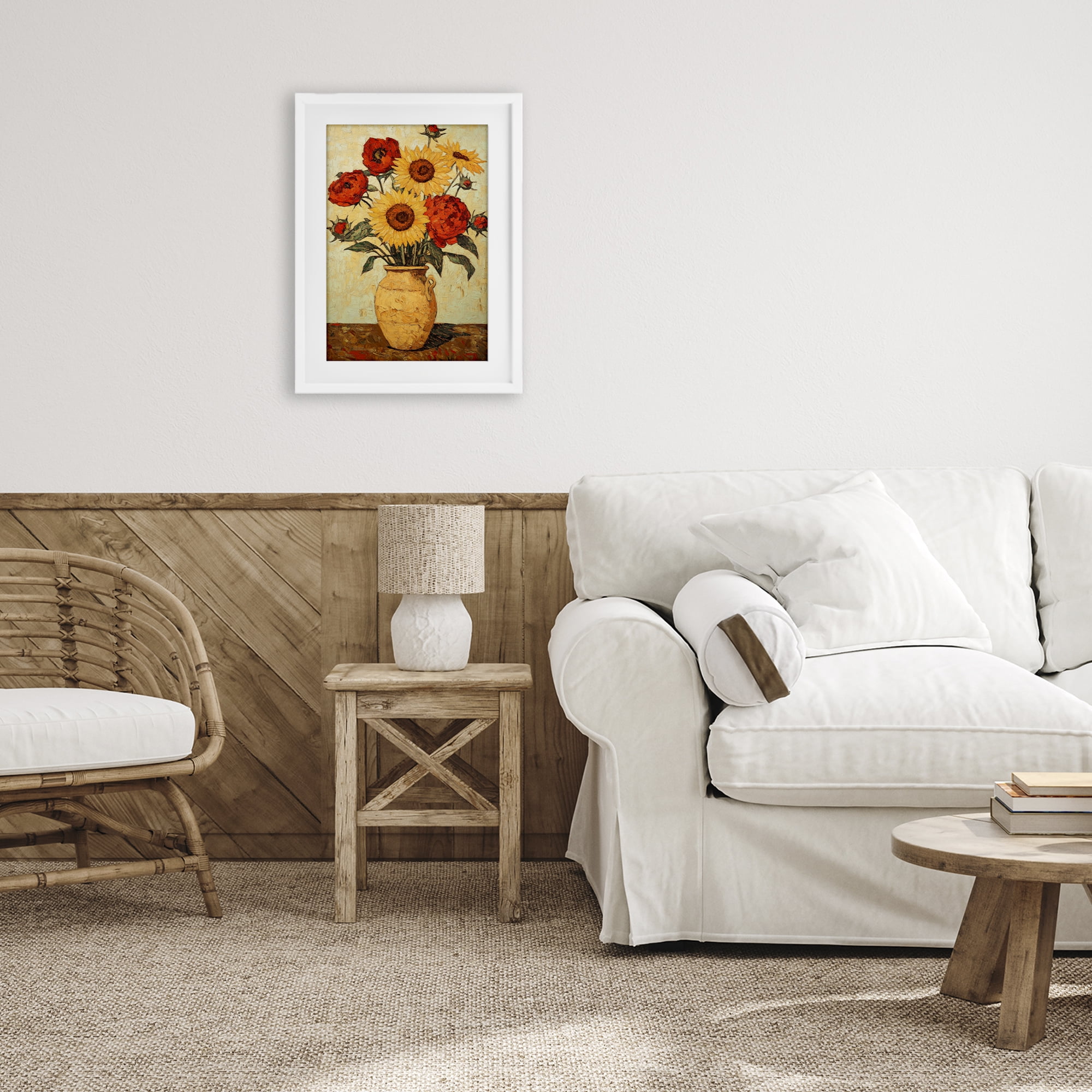 Rustic Flower Display White Framed Print Under Glass, design by Petal Prints Design