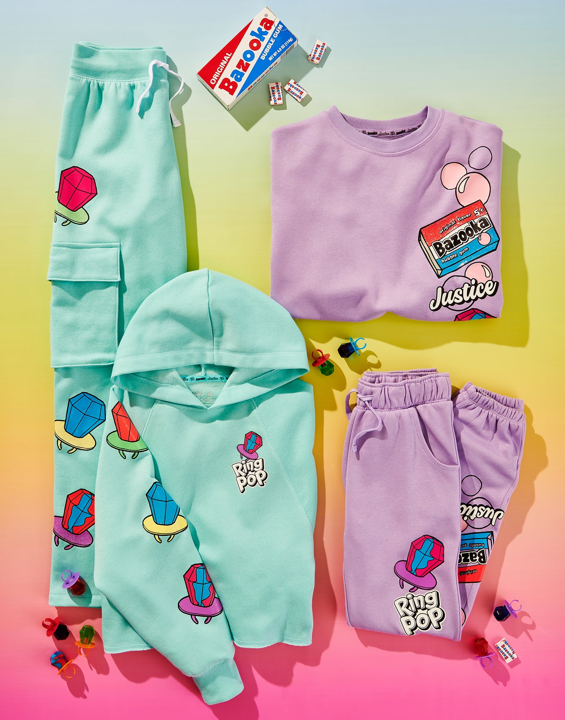 Justice Girls Ring Pop/Bazooka Collab Crew, Sizes XS-XLP